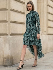 Religion Green Cressida High Low Occasion Maxi Dress Floral Print and Ruffles Skirt - Image 7 of 7