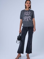 Religion Grey Rosie Short Sleeved Knitted Top With Rock Star Entarsia - Image 2 of 8