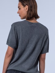 Religion Grey Rosie Short Sleeved Knitted Top With Rock Star Entarsia - Image 4 of 8