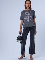 Religion Grey Rosie Short Sleeved Knitted Top With Rock Star Entarsia - Image 5 of 8