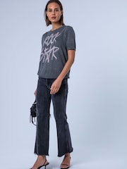 Religion Grey Rosie Short Sleeved Knitted Top With Rock Star Entarsia - Image 6 of 8