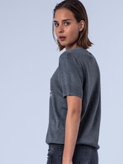 Religion Grey Rosie Short Sleeved Knitted Top With Rock Star Entarsia - Image 7 of 8