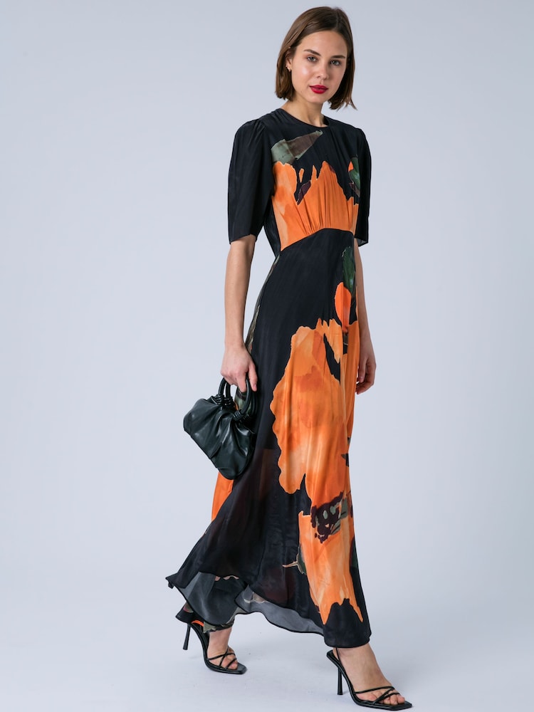 Religion Orange Sienna Maxi Occasion Tea Dress With Cute Sleeves - Image 1 of 7