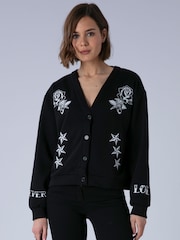 Religion Black Love Button Sweatshirt Cardigan With Contrast Embroidery - Image 1 of 7