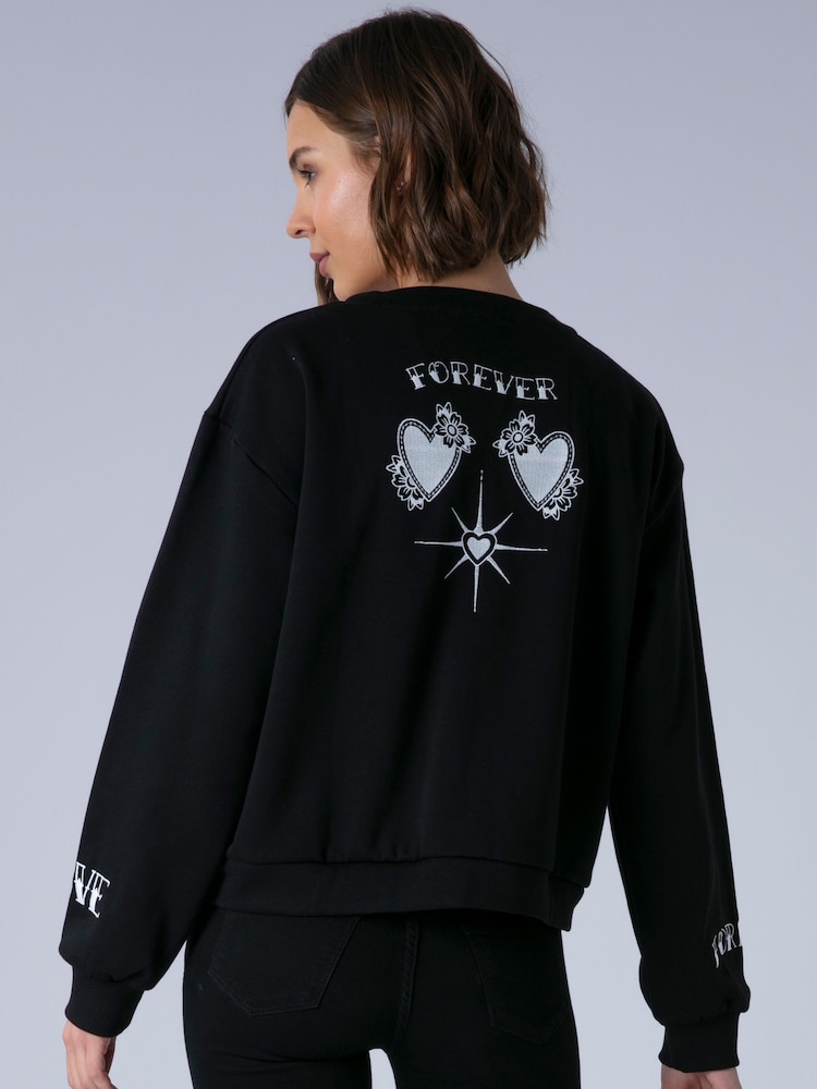 Religion Black Love Button Sweatshirt Cardigan With Contrast Embroidery - Image 2 of 7
