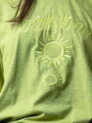 Religion Lime Green Boxy T-Shirt In Overdyed Lime With No Sun No Fun Embroidery - Image 3 of 6