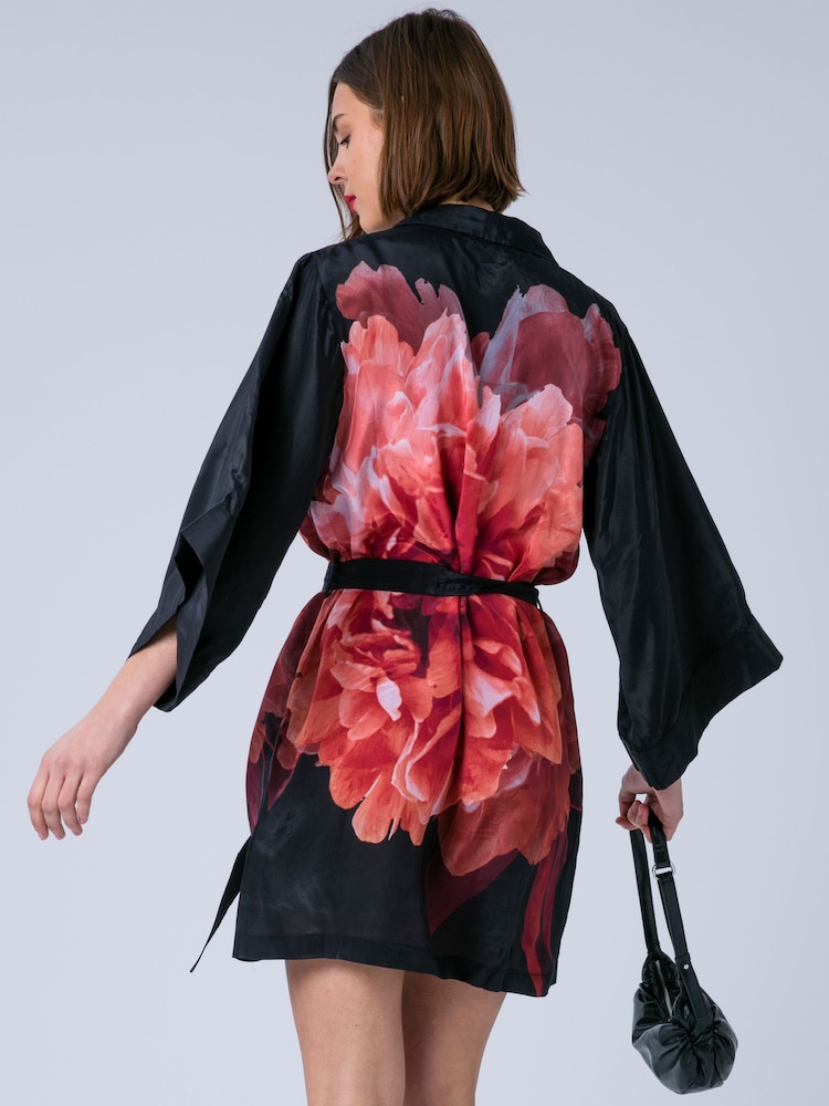 Religion Pink Tunic Shirt Dress With Kimono Sleeves in Bright Floral Print - Image 2 of 7