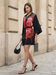 Religion Pink Tunic Shirt Dress With Kimono Sleeves in Bright Floral Print - Image 7 of 7