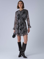 Religion Dark Grey Tory Button Through Kaftan Dress With Tie Waist Belt And Frill Detailing - Image 3 of 7