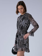 Religion Dark Grey Tory Button Through Kaftan Dress With Tie Waist Belt And Frill Detailing - Image 6 of 7