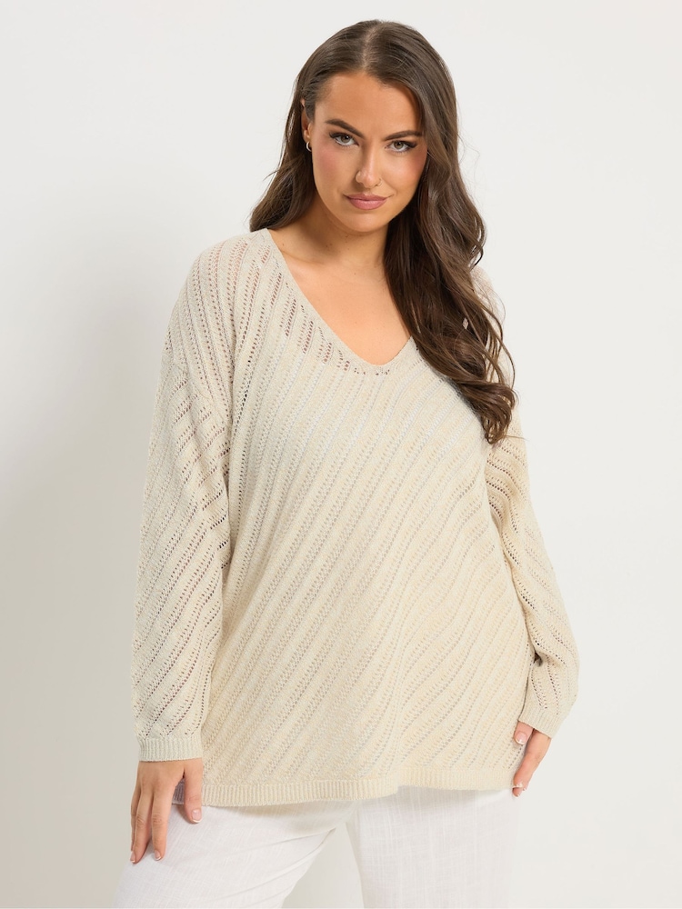 Yours Curve Natural Knitted Long Sleeve Top - Image 1 of 6