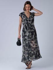 Religion Animal Lilian Maxi V-Neck Occasion Dress With Tie Waist and Stud Neck trim in Ocelot - Image 1 of 7