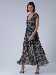Religion Animal Lilian Maxi V-Neck Occasion Dress With Tie Waist and Stud Neck trim in Ocelot - Image 2 of 7