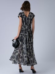 Religion Animal Lilian Maxi V-Neck Occasion Dress With Tie Waist and Stud Neck trim in Ocelot - Image 4 of 7