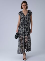 Religion Animal Lilian Maxi V-Neck Occasion Dress With Tie Waist and Stud Neck trim in Ocelot - Image 5 of 7