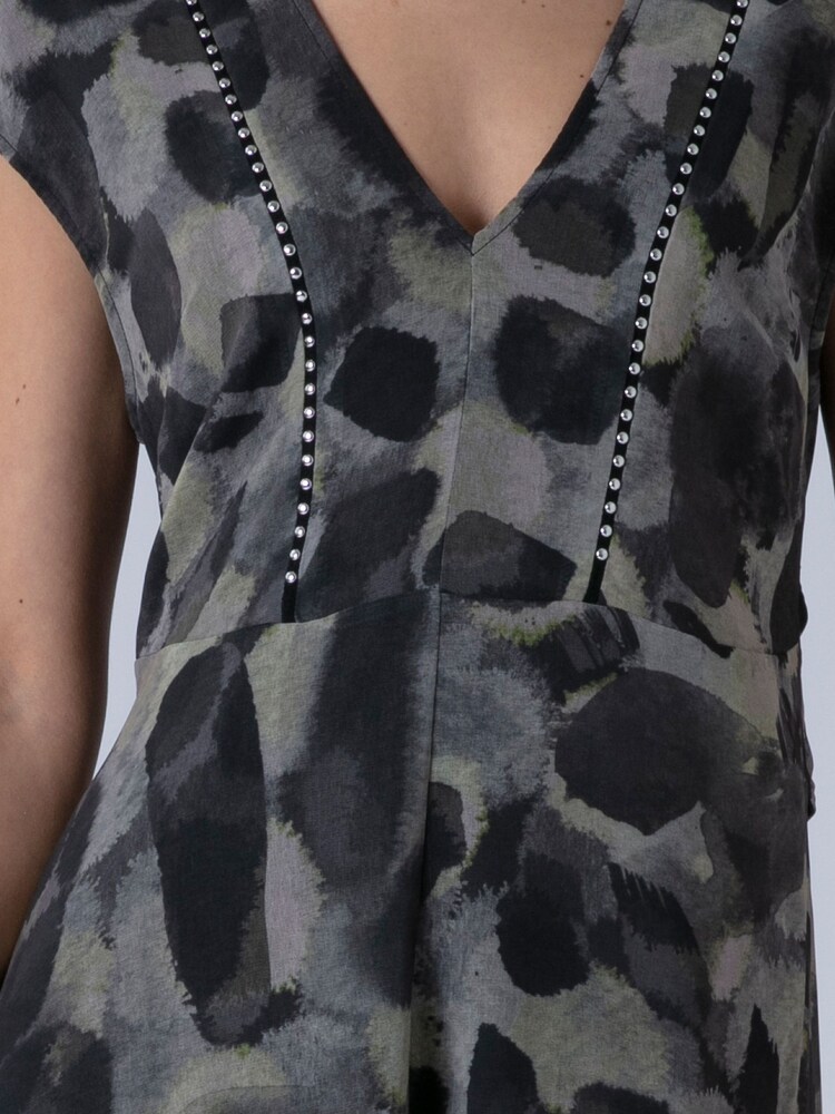 Religion Animal Lilian Maxi V-Neck Occasion Dress With Tie Waist and Stud Neck trim in Ocelot - Image 7 of 7