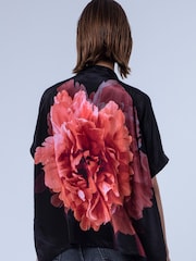 Religion Pink Taylor Loose Blouse With Floral Placement Print And Neck Tie With Skull Charms - Image 5 of 8