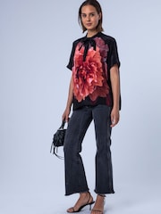 Religion Pink Taylor Loose Blouse With Floral Placement Print And Neck Tie With Skull Charms - Image 8 of 8