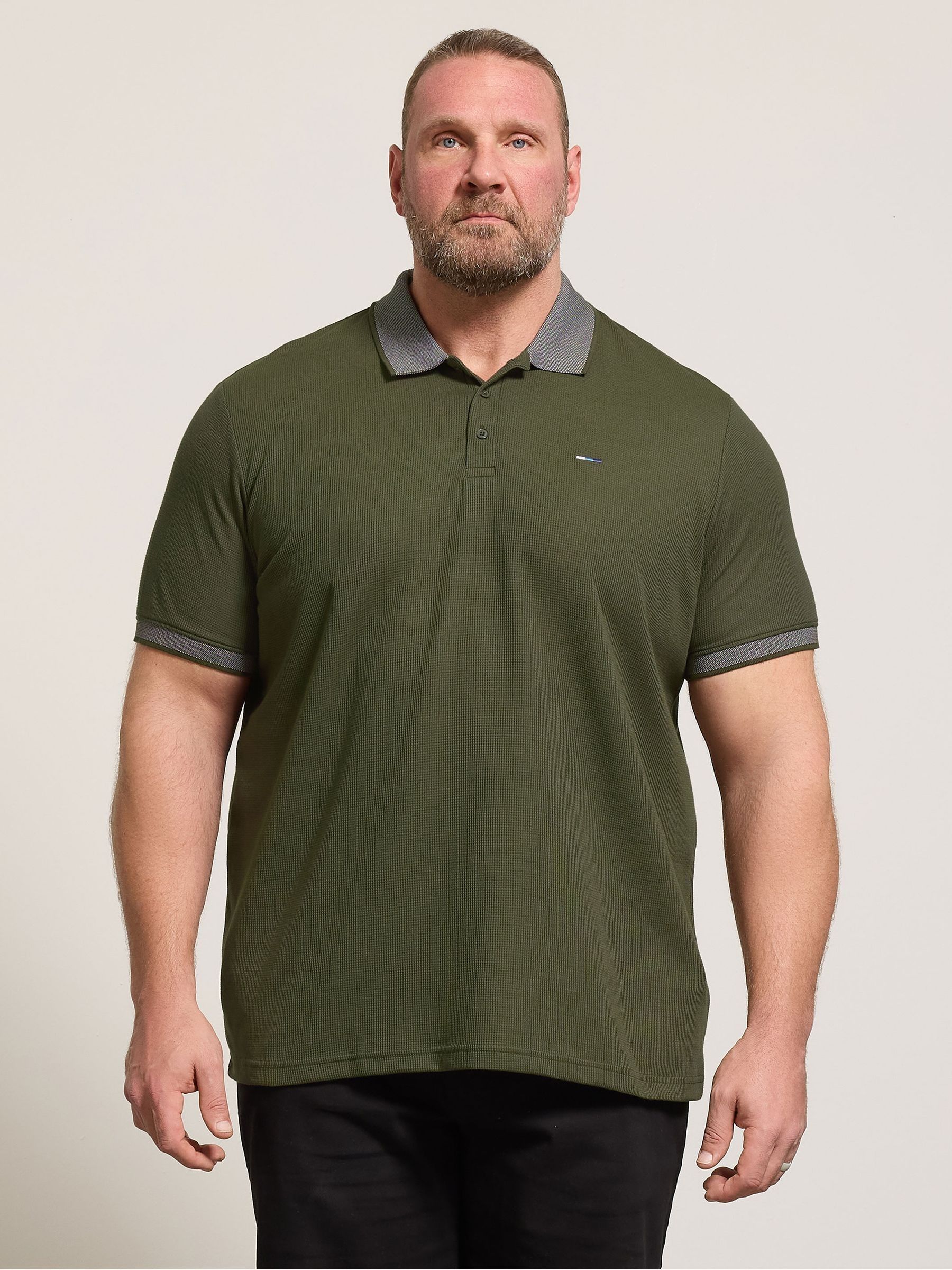 Badrhino Big & Tall Men's Green Two Tone Waffle Polo Shirt
