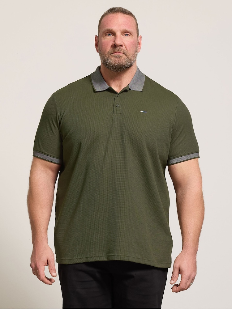 BadRhino Big & Tall Green Two Tone Waffle Polo Shirt - Image 1 of 6 BadRhino Big & Tall Green Two Tone Waffle Polo Shirt - Image 1 of 6