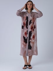 Religion Pink Tory Tunic Beach Shirt Dress Cover Up In Floral Print With Tie Belt - Image 2 of 8