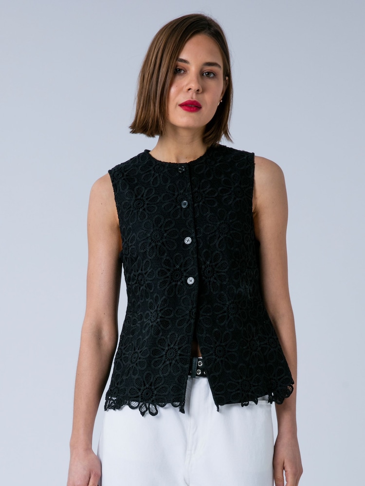 Religion Black Ellie Waistcoat Occasion Top In Intricate Lace - Image 1 of 7
