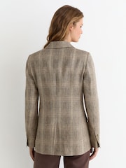 Reiss Neutral Check Sybil Linen Double-Breasted Check Blazer - Image 4 of 5