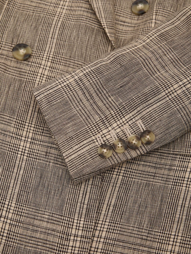 Reiss Neutral Check Sybil Linen Double-Breasted Check Blazer - Image 5 of 5 Reiss Neutral Check Sybil Linen Double-Breasted Check Blazer - Image 5 of 5