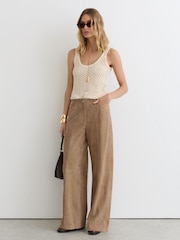 Reiss Sand Keria Suede Wide-Leg Trousers - Image 1 of 6