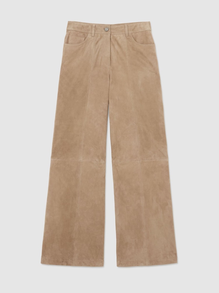 Reiss Sand Keria Suede Wide-Leg Trousers - Image 2 of 6