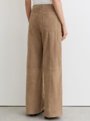Reiss Sand Keria Suede Wide-Leg Trousers - Image 4 of 6