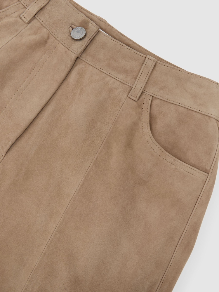 Reiss Sand Keria Suede Wide-Leg Trousers - Image 6 of 6