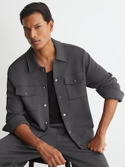 Reiss Charcoal Grey Thom Premium Interlock Twin-Pocket Overshirt - Image 1 of 8