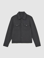 Reiss Charcoal Grey Thom Premium Interlock Twin-Pocket Overshirt - Image 2 of 8
