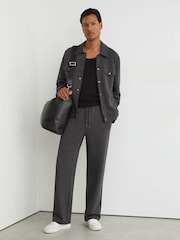 Reiss Charcoal Grey Thom Premium Interlock Twin-Pocket Overshirt - Image 3 of 8