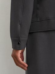 Reiss Charcoal Grey Thom Premium Interlock Twin-Pocket Overshirt - Image 4 of 8