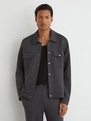 Reiss Charcoal Grey Thom Premium Interlock Twin-Pocket Overshirt - Image 5 of 8