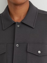 Reiss Charcoal Grey Thom Premium Interlock Twin-Pocket Overshirt - Image 7 of 8