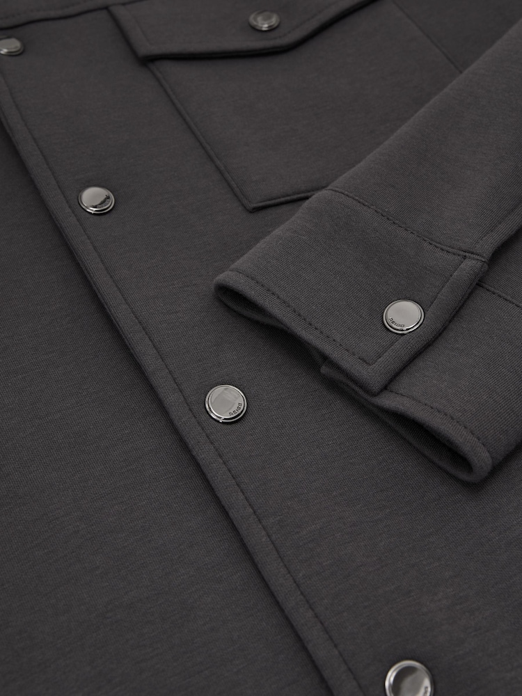 Reiss Charcoal Grey Thom Premium Interlock Twin-Pocket Overshirt - Image 8 of 8 Reiss Charcoal Grey Thom Premium Interlock Twin-Pocket Overshirt - Image 8 of 8