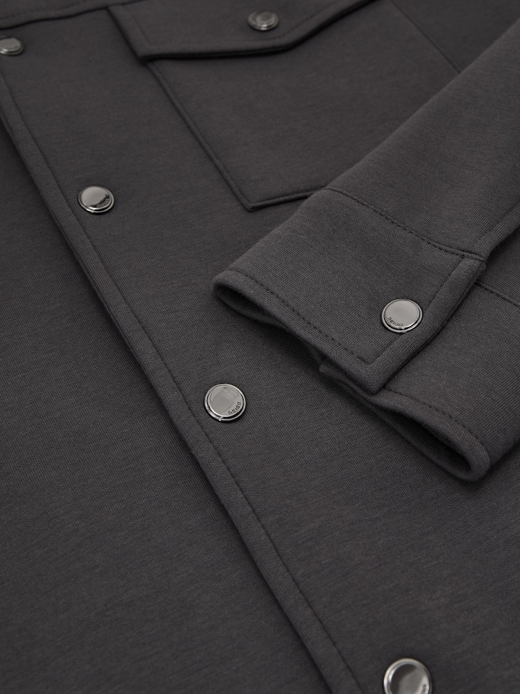 Reiss Charcoal Grey Thom Premium Interlock Twin-Pocket Overshirt - Image 9 of 9 Reiss Charcoal Grey Thom Premium Interlock Twin-Pocket Overshirt - Image 9 of 9