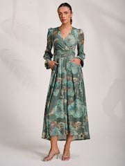 Jolie Moi Green Long Sleeve V-Neck Mesh Maxi Dress - Image 7 of 7