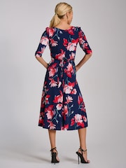 Jolie Moi Blue Sleeve Printed Jersey Midi Dress - Image 2 of 7