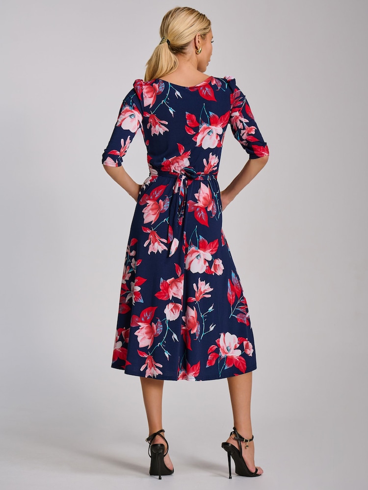 Jolie Moi Blue Sleeve Printed Jersey Midi Dress - Image 2 of 7