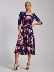 Jolie Moi Blue Sleeve Printed Jersey Midi Dress - Image 3 of 7