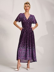 Jolie Moi Purple Mesh Short Sleeve Midaxi Dress - Image 1 of 6