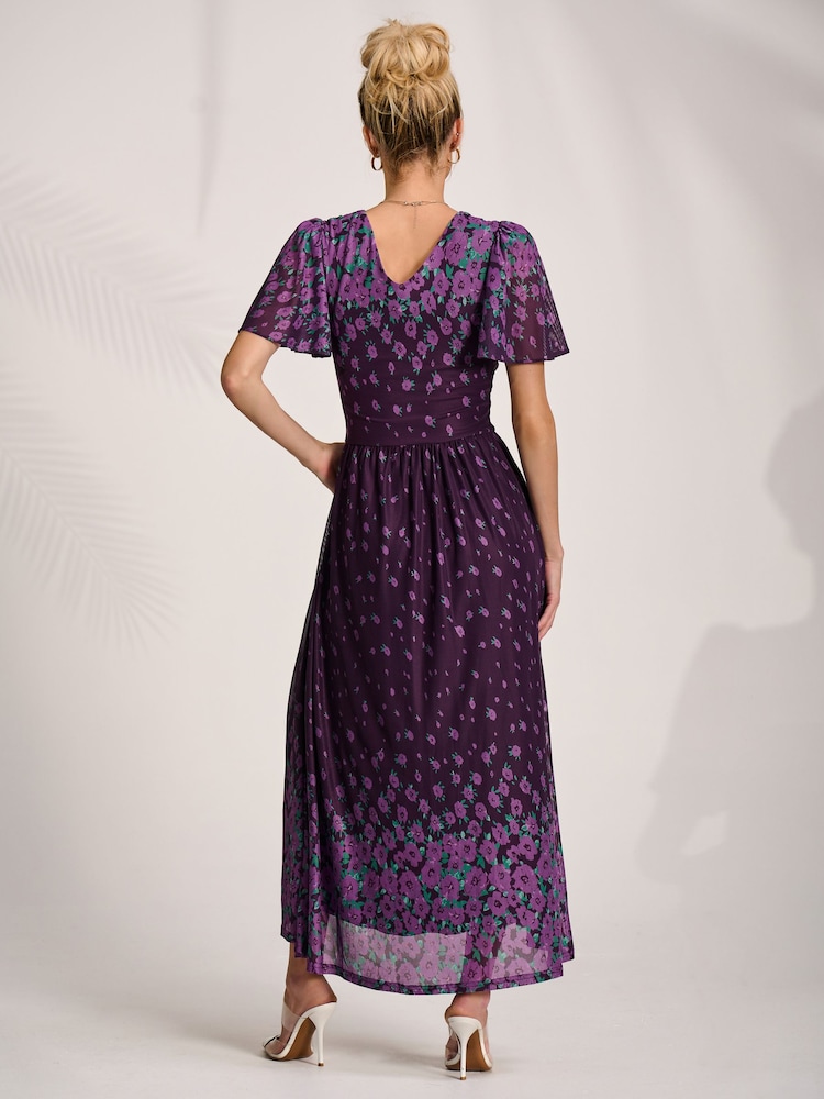 Jolie Moi Purple Mesh Short Sleeve Midaxi Dress - Image 2 of 6