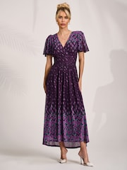 Jolie Moi Purple Mesh Short Sleeve Midaxi Dress - Image 3 of 6
