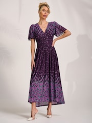Jolie Moi Purple Mesh Short Sleeve Midaxi Dress - Image 4 of 6
