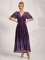 Jolie Moi Purple Mesh Short Sleeve Midaxi Dress - Image 5 of 6
