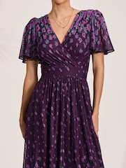 Jolie Moi Purple Mesh Short Sleeve Midaxi Dress - Image 6 of 6